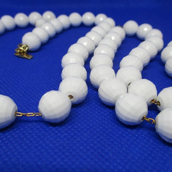 MONET Strung On Gold Tone Chains Faceted Lucite White Beaded Necklace Bracelet - Picture 11 of 11